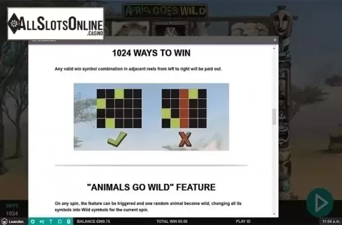 Paytable 3. Africa Goes Wild from Leander Games