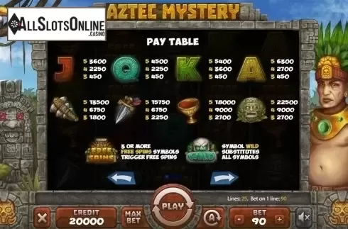 Paytable . Aztec Mystery from X Card