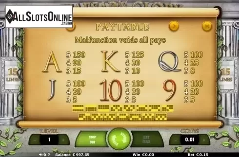 Paytable 1. Caesar's Glory (Join Games) from Join Games