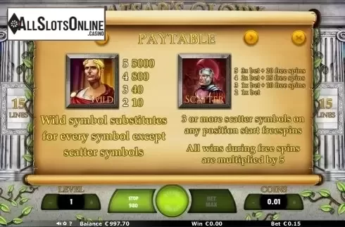 Paytable 3. Caesar's Glory (Join Games) from Join Games