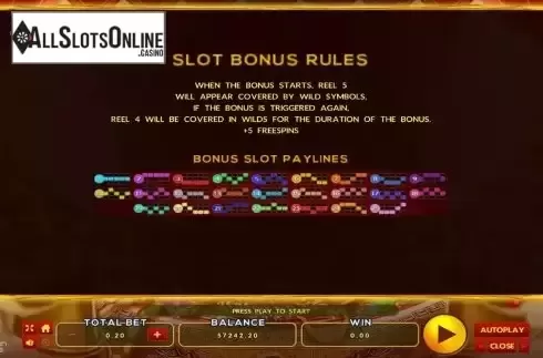 Bonus Paylines screen