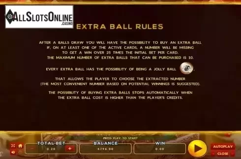 Extra ball feature screen