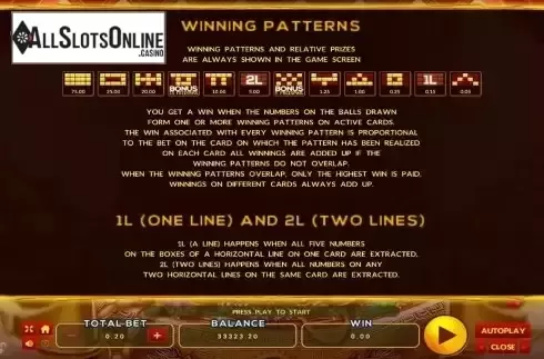 Winning patterns screen