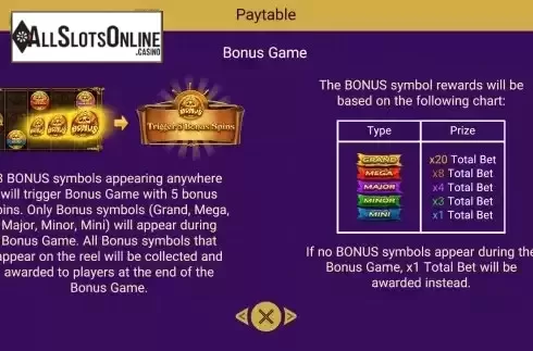 Bonus Game screen