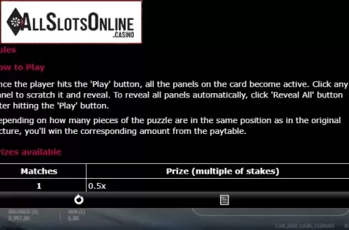 Paytable 1. Car & Cash - Ferrari from gamevy