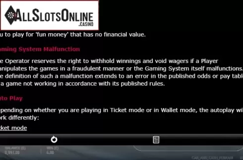 Paytable 4. Car & Cash - Ferrari from gamevy