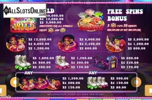 Paytable . Disco Night Fever from PlayStar