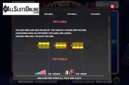 Paylines screen