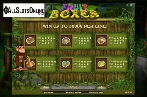 Paytable 5. Fruit Boxes from iSoftBet