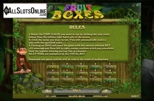 Paytable 1. Fruit Boxes from iSoftBet