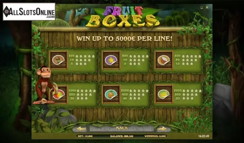 Paytable 5. Fruit Boxes from iSoftBet