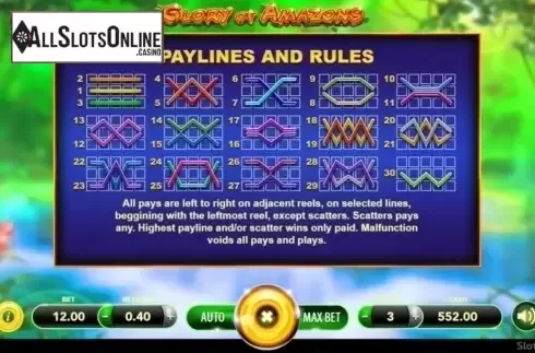 Paylines. Glory Of Amazons from SlotVision