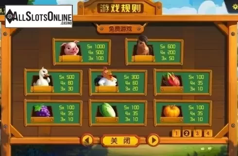 Paytable 2. Happy Farm from Dream Tech