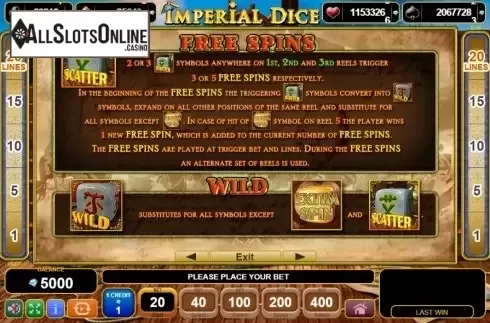 Paytable 2. Imperial Dice from EGT