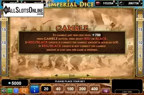 Paytable 3. Imperial Dice from EGT