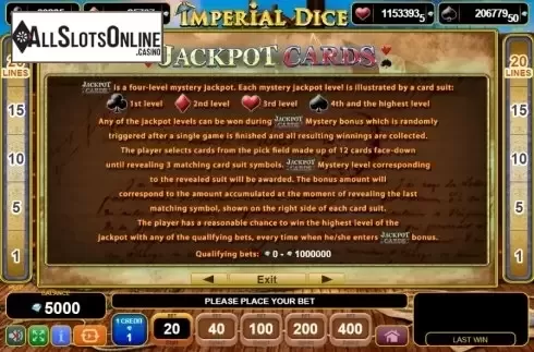 Paytable 4. Imperial Dice from EGT