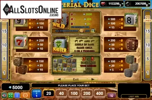 Paytable 1. Imperial Dice from EGT