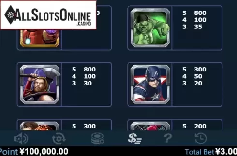 Paytable 2. Infinity War from Virtual Tech