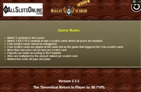 Rules. Magic Scarab Scratch from NextGen