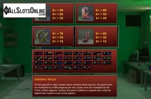 Paylines screen. Monster Breakout from Genii