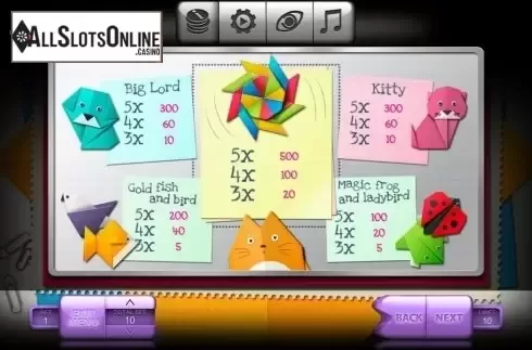 Paytable. Origami from Endorphina