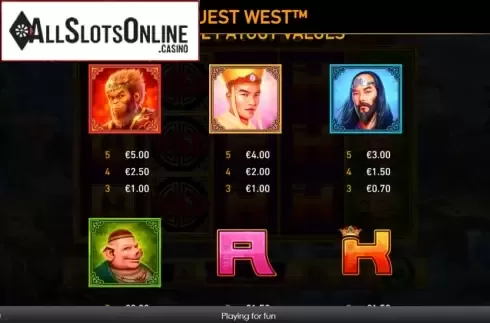 Paytable screen 1. Quest West from Rarestone Gaming