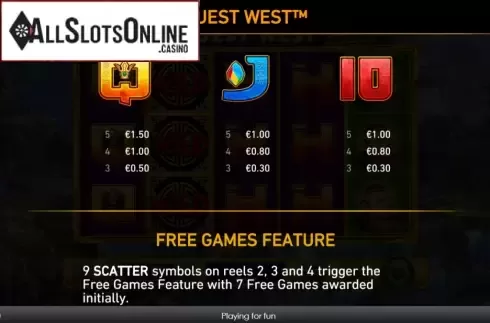 Paytable screen 2. Quest West from Rarestone Gaming