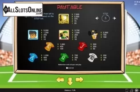 Paytable. Soccereels from Espresso Games