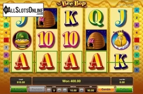Win screen. The Bee Bop from Novomatic