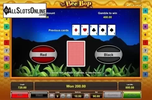 Gamble win screen. The Bee Bop from Novomatic