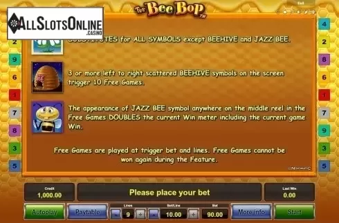 Paytable 2. The Bee Bop from Novomatic