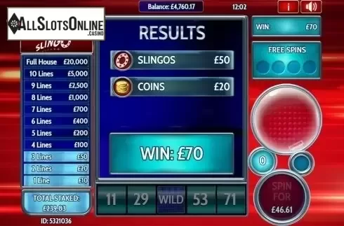 Win screen. The Chase Slingo from Slingo Originals