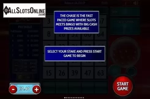 Paytable. The Chase Slingo from Slingo Originals