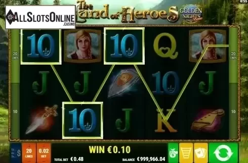 Win screen. The Land of heroes GDN from Gamomat