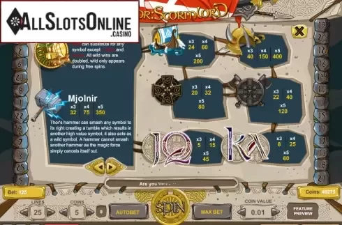 Paytable 2. Thor: Stormlord from 1X2gaming