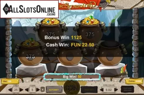 Bonus game win screen. Thor: Stormlord from 1X2gaming