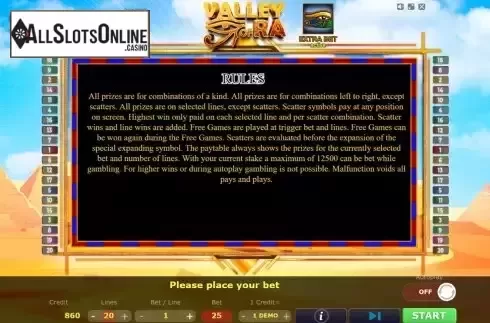 Game Rules screen