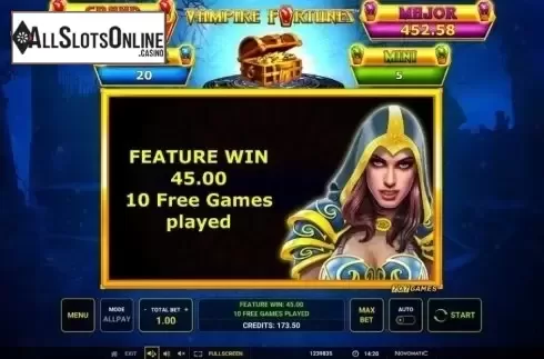 Free Spins Win. Vampire Fortunes from Greentube