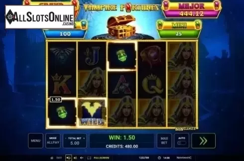 Win Screen. Vampire Fortunes from Greentube
