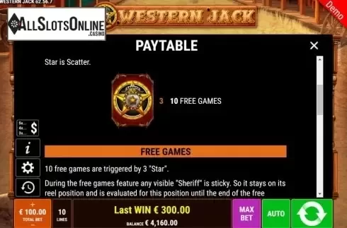 Paytable 2. Western Jack from Gamomat
