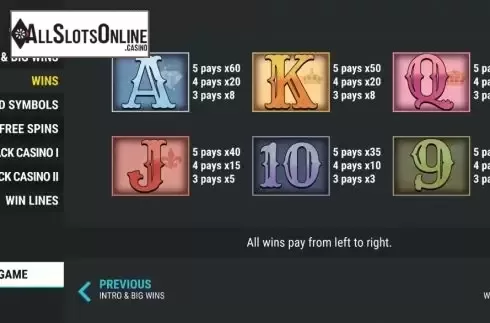 Paytable screen 2. Wild Trails Casino from Slot Factory