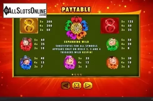 Paytable screen. Wu Fu Wa Wa from Skywind Group