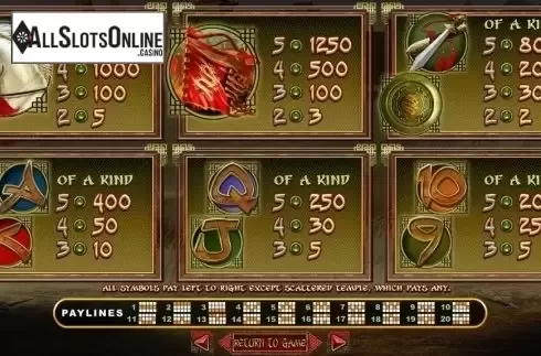 Paytable. Zhanshi from RTG