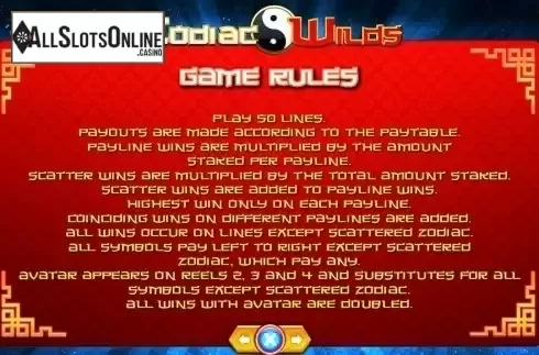 Paytable 4. Zodiac Wilds from TOP TREND GAMING