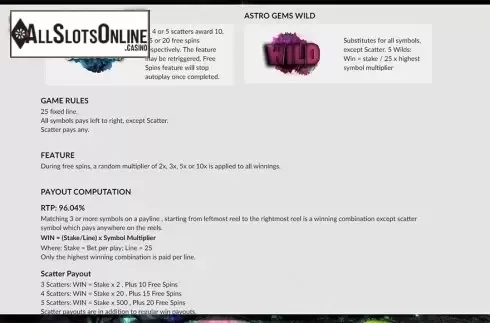 Paytable 2. Astro Gems from Maverick