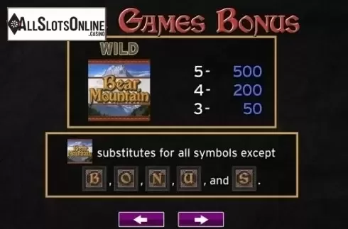 Paytable 2. Bear Mountain from High 5 Games