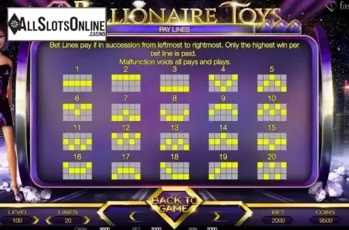 Paytable 4. Billionaire Toys from BetConstruct