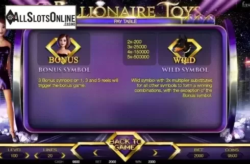 Paytable 1. Billionaire Toys from BetConstruct