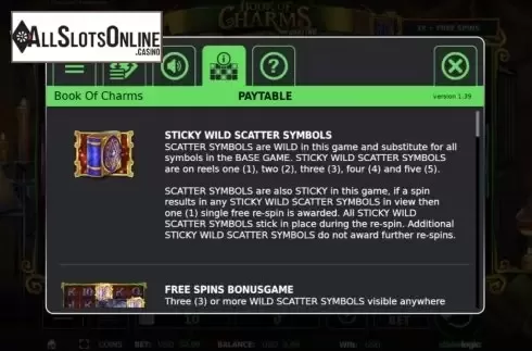 Features 1. Book of Charms from StakeLogic