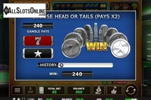 Gamble win screen. Classic Joker 6000 Quattro from StakeLogic